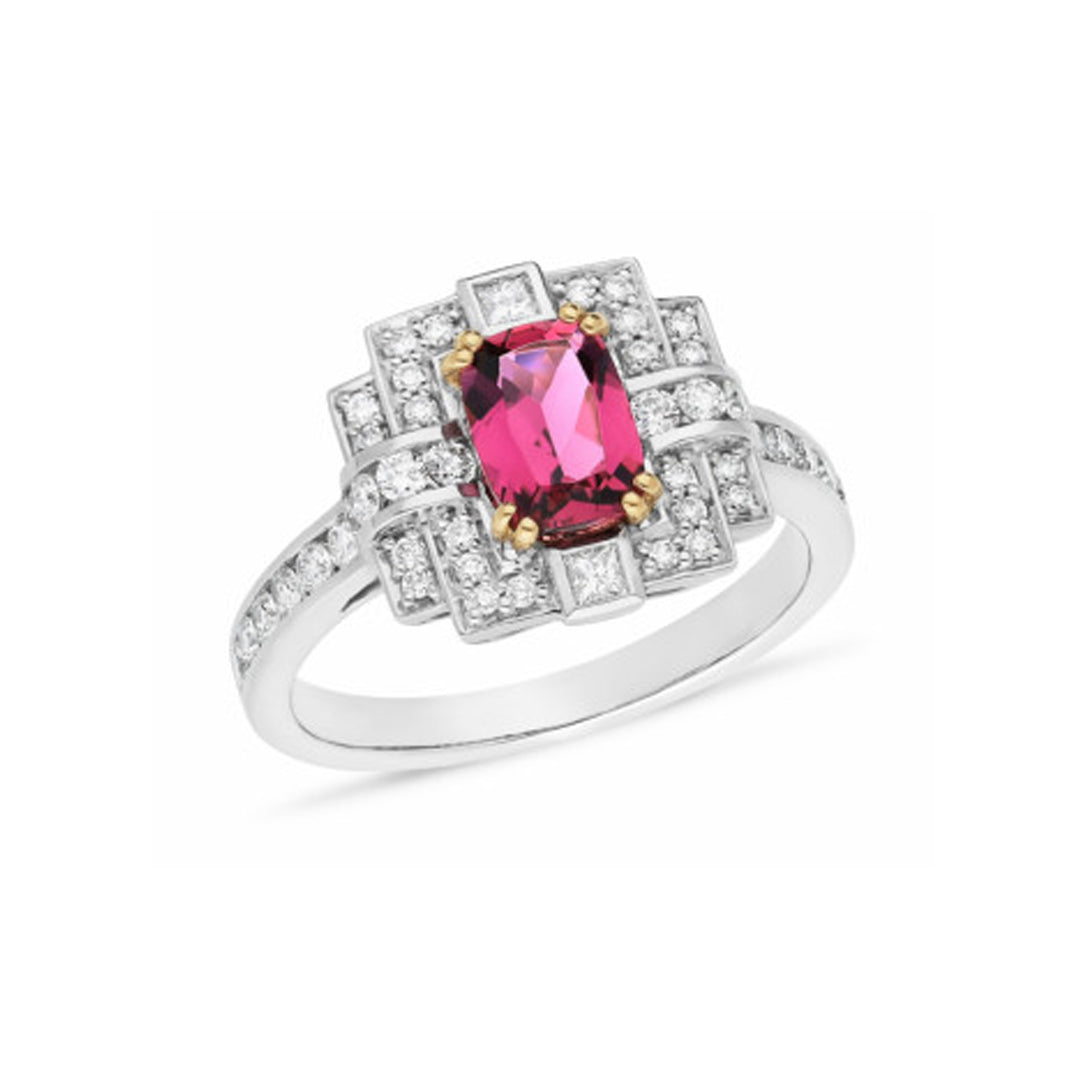 18ct White & Yellow Gold Pink Tourmaline & Diamond Ring