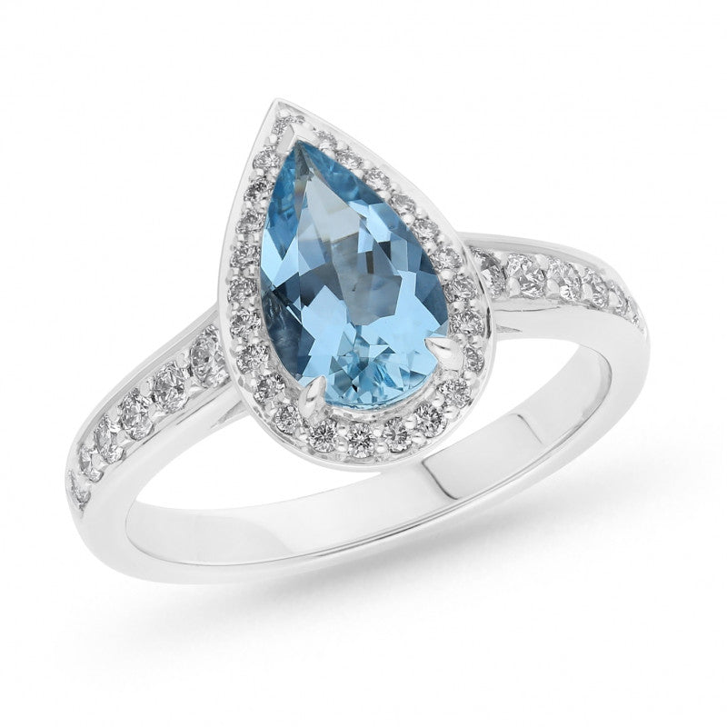 9ct White Gold Aquamarine & Diamond Ring