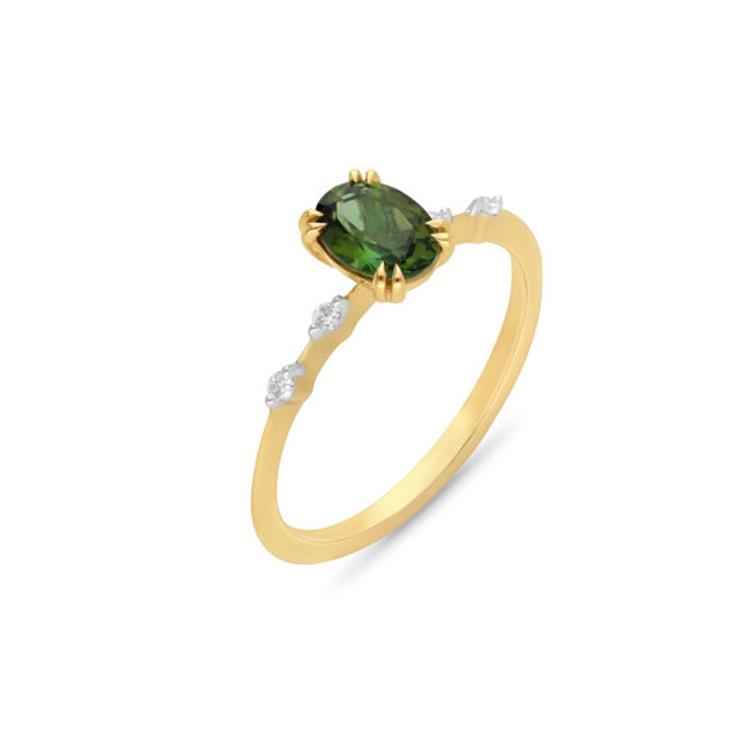 9ct Yellow Gold Green Tourmaline & Diamond Ring