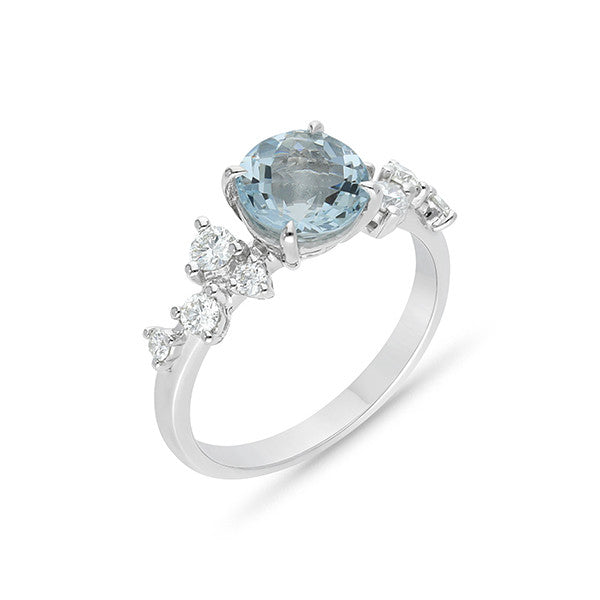 9ct White Gold Aquamarine & Diamond Ring