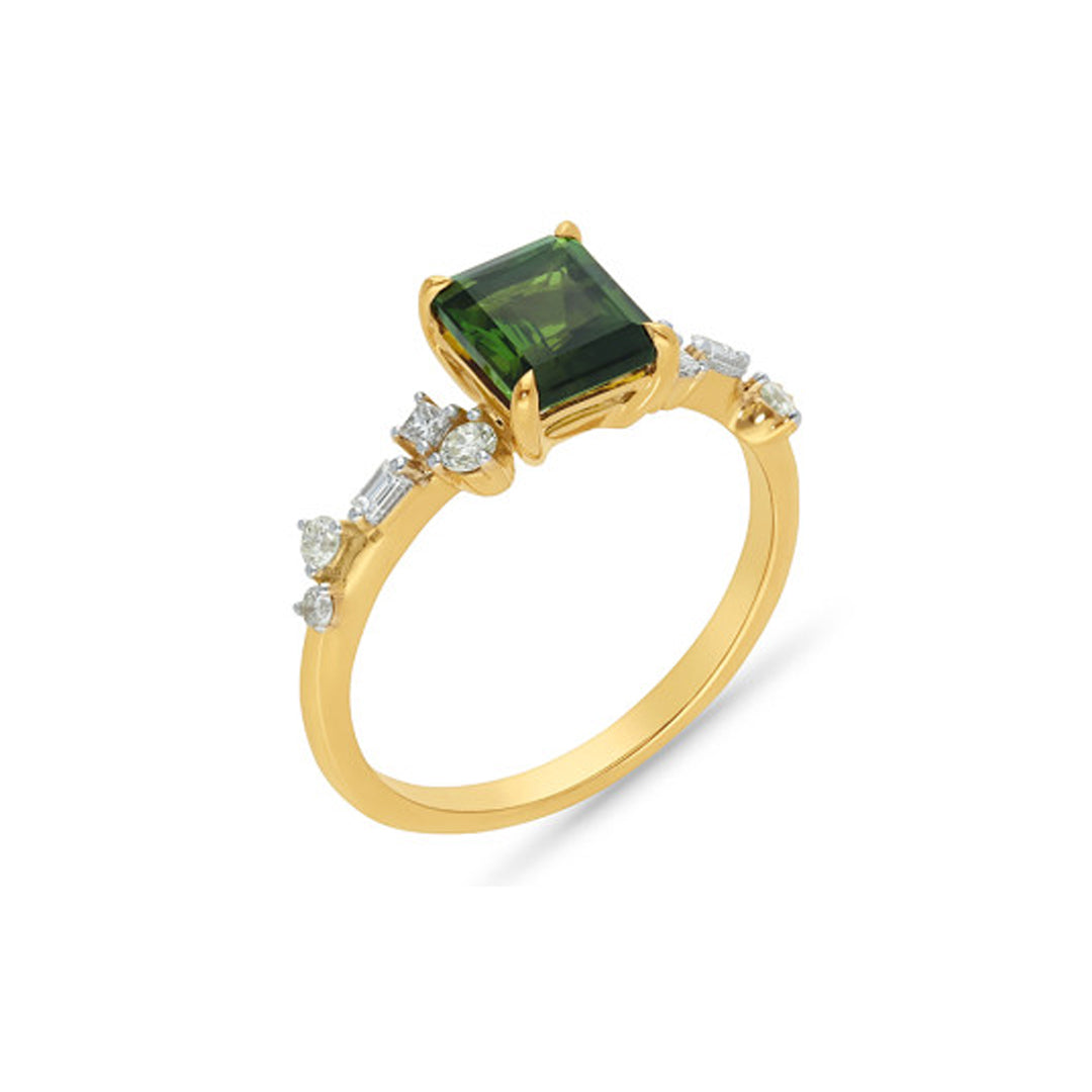 9ct Yellow Gold Green Tourmaline & Diamond Ring
