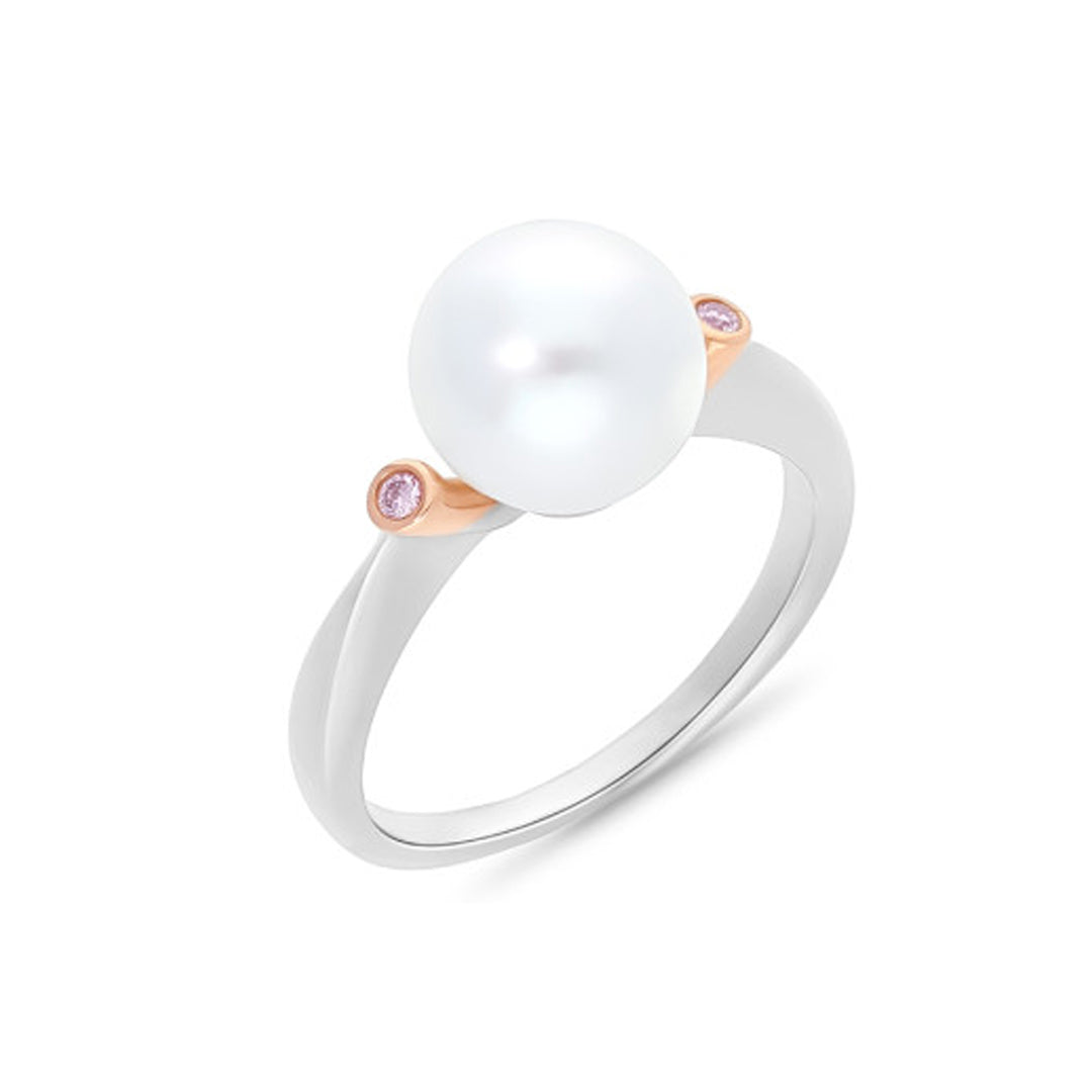 9ct White & Rose Gold Pearl & Argyle Pink Diamond Ring
