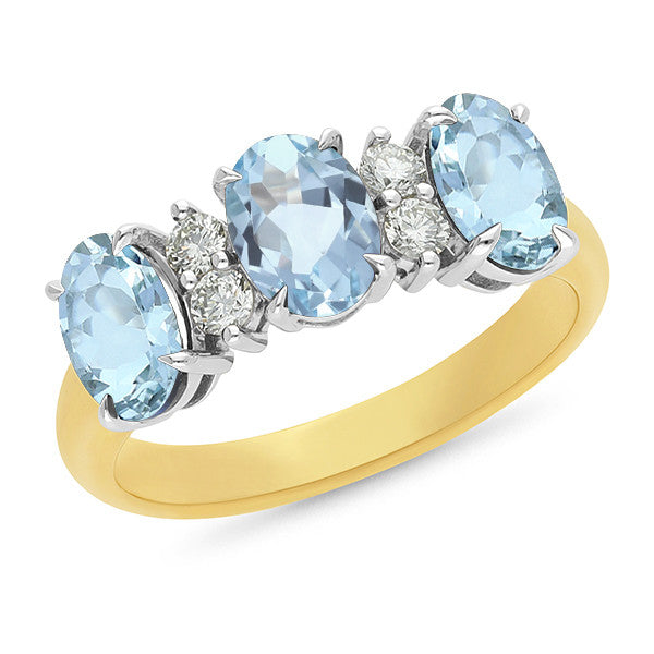 9ct Yellow & White Gold Aquamarine & Diamond Ring