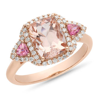 9ct Rose Gold Morganite & Diamond Dress Ring