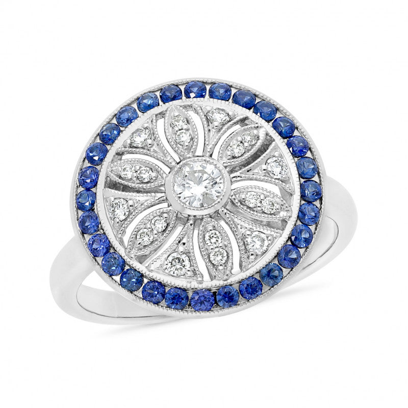 9ct White Gold Sapphire Diamond Ring
