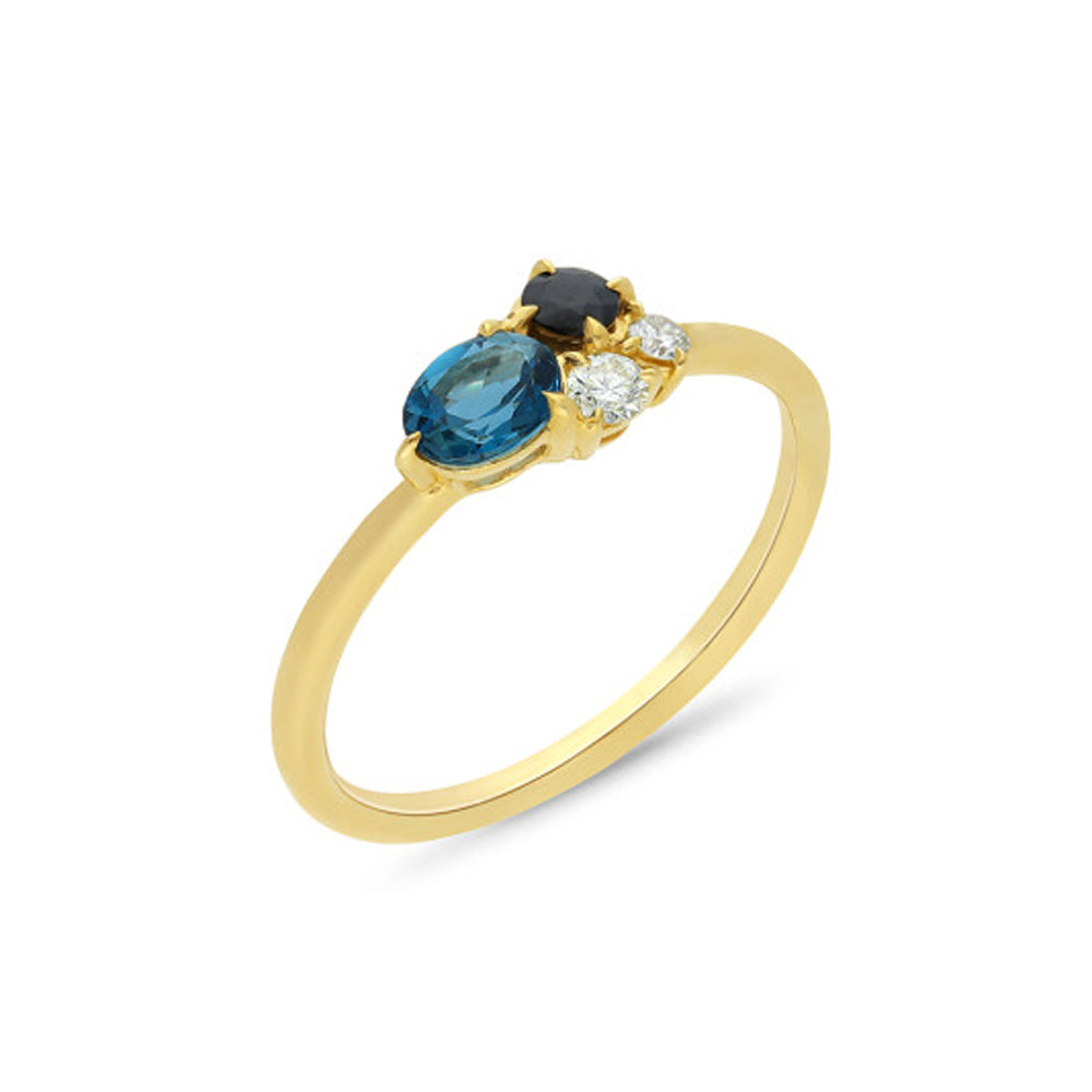 9ct Yellow Gold Ceylon, Sapphire & Diamond Ring