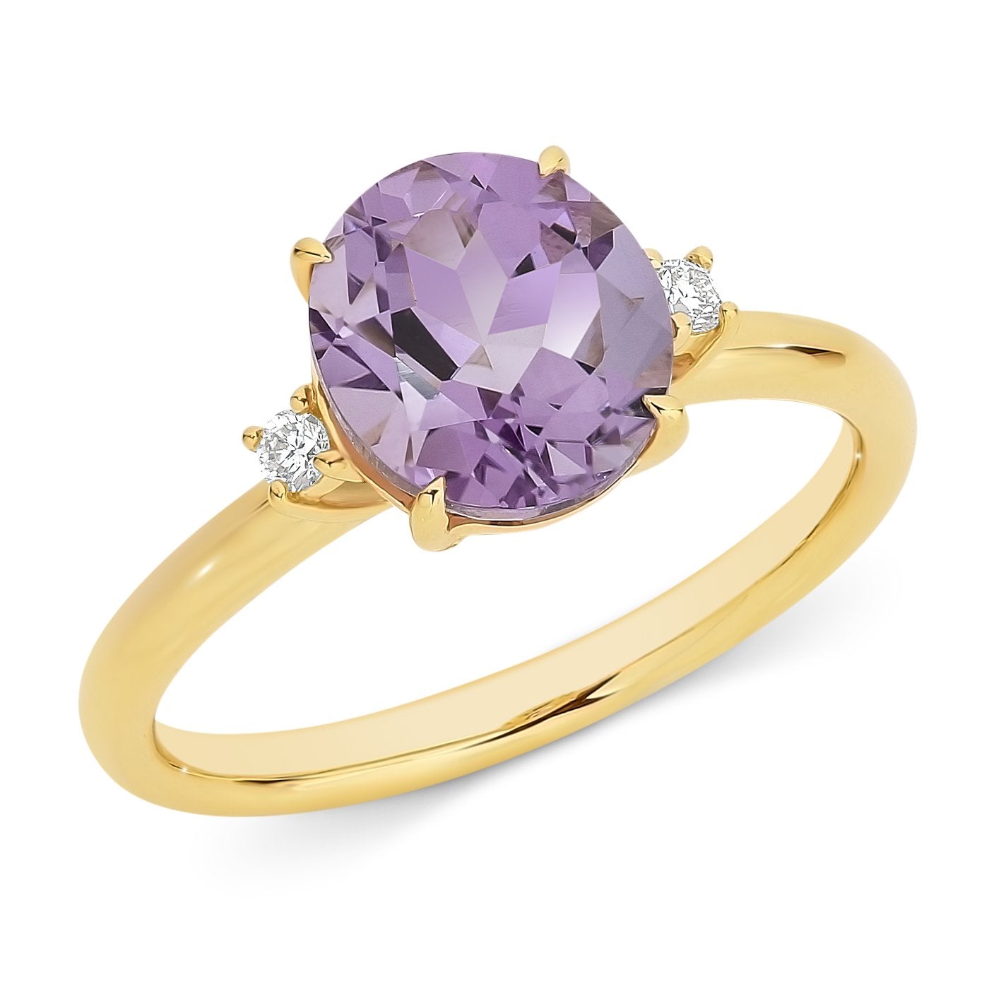 9ct yellow gold pink amethyst & diamond ring