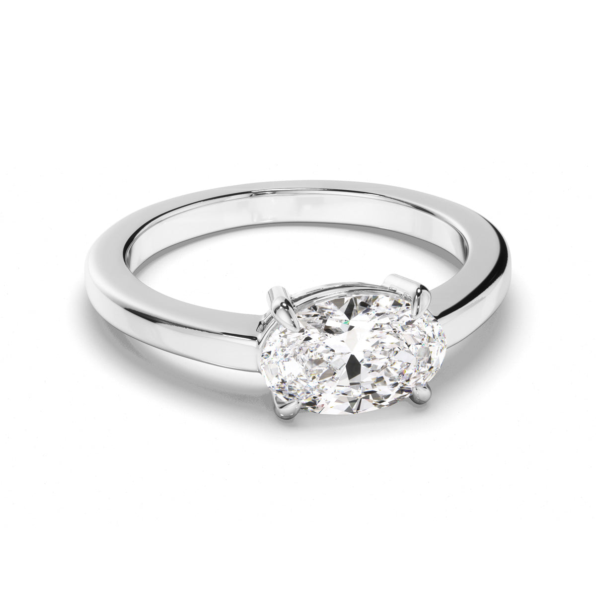 Oval Cut Diamond Solitaire East West Set Engagement Ring