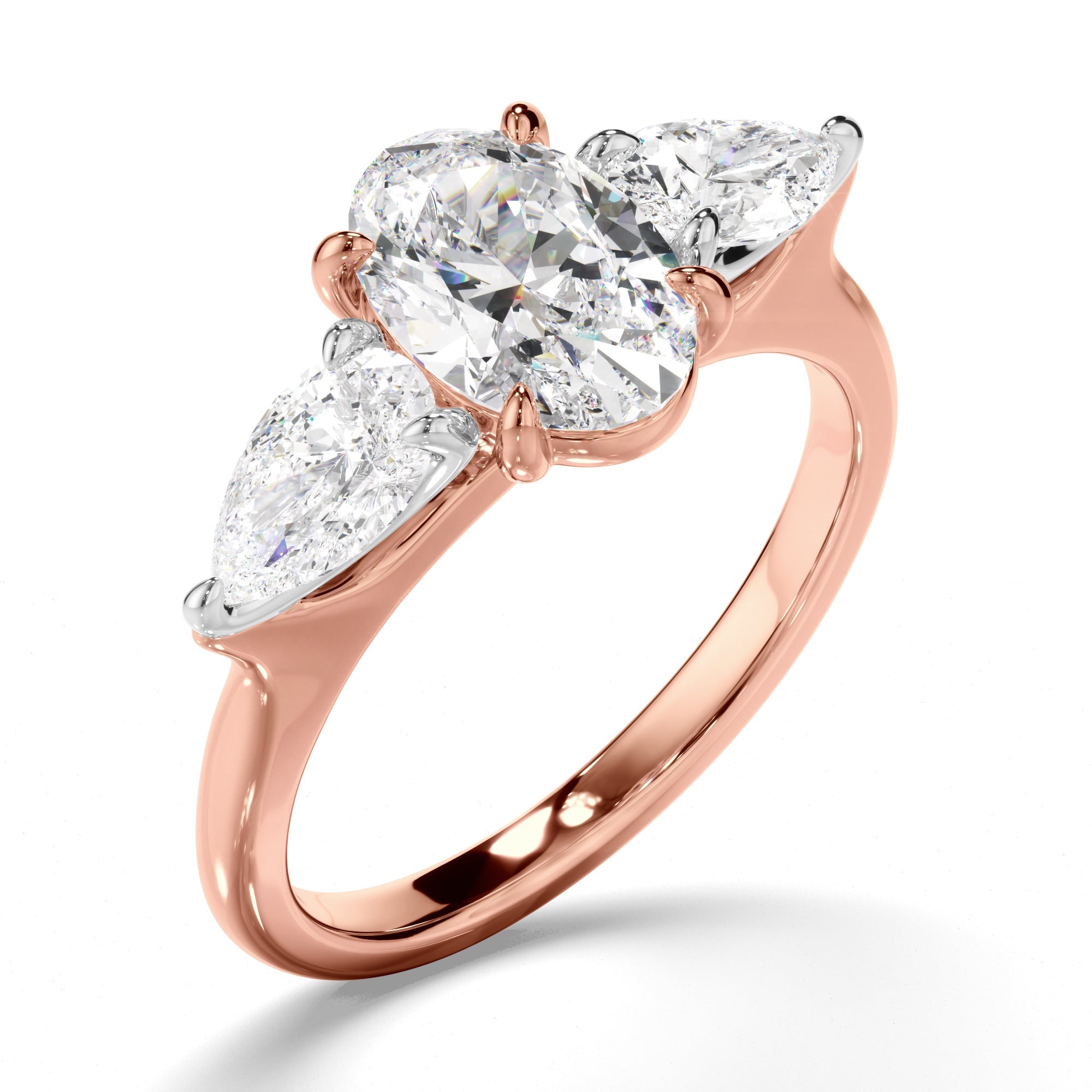 Oval Cut Diamond Trilogy Engagement Ring with Pear Sides