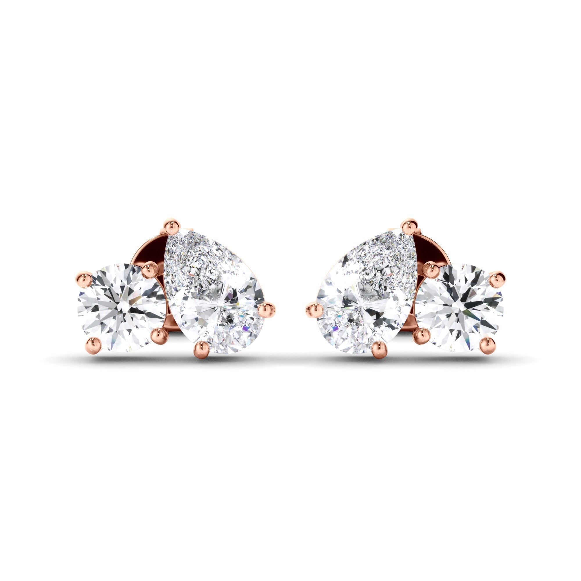 Pear & Round Brilliant Cut Diamond Toi et Moi Stud Earrings