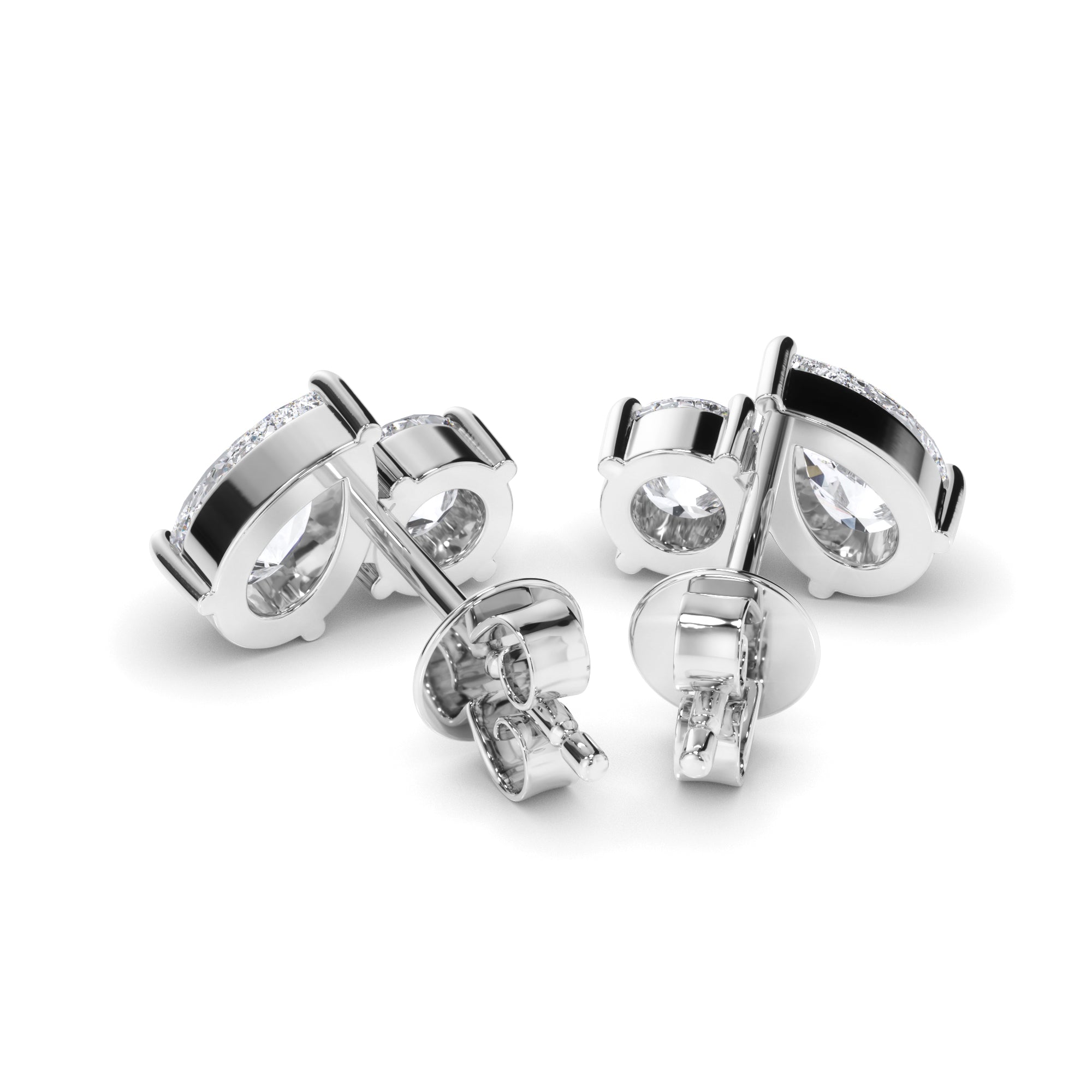 Pear & Round Brilliant Cut Diamond Toi et Moi Stud Earrings