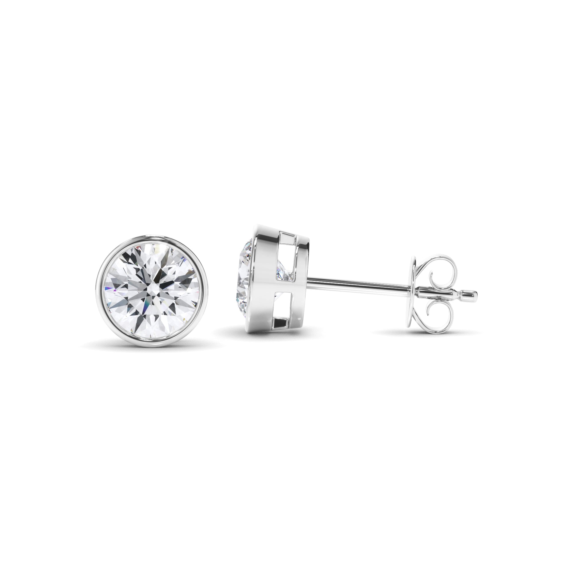 Round Brilliant Cut Diamond Bezel Set Stud Earrings