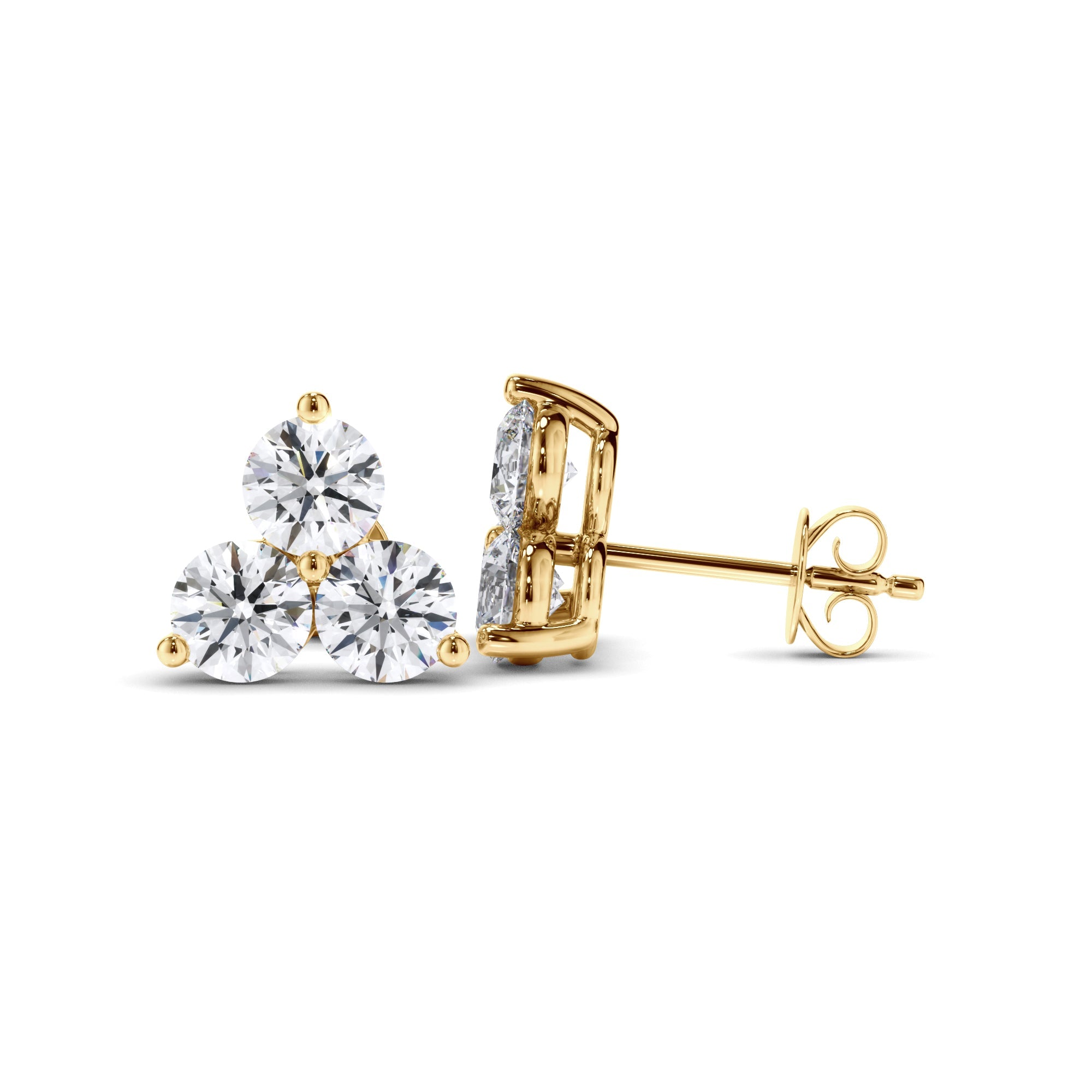 Round Brilliant Cut Diamond 3-Stone Stud Earrings