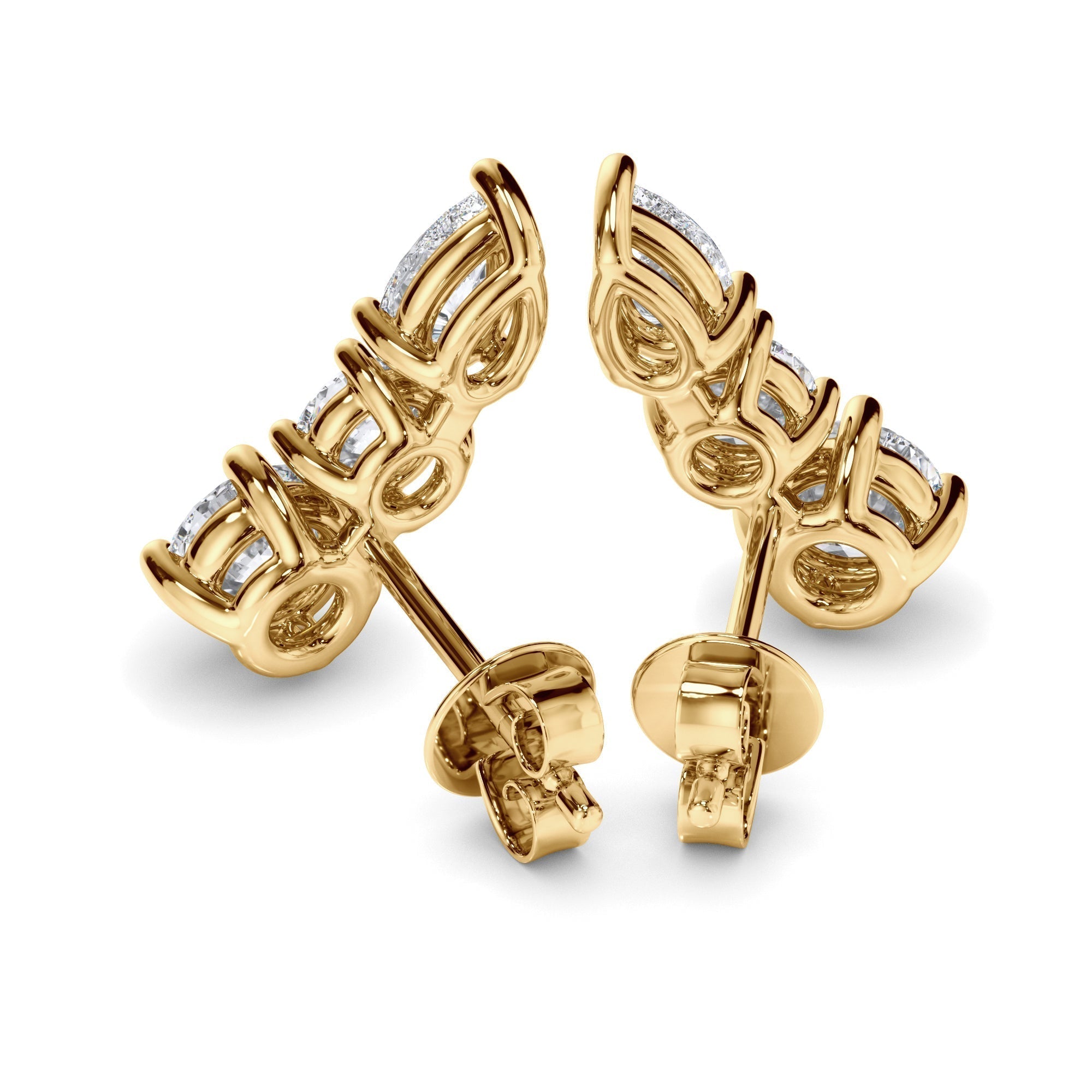 Round Brilliant & Pear Cut 3-Stone Stud Earrings