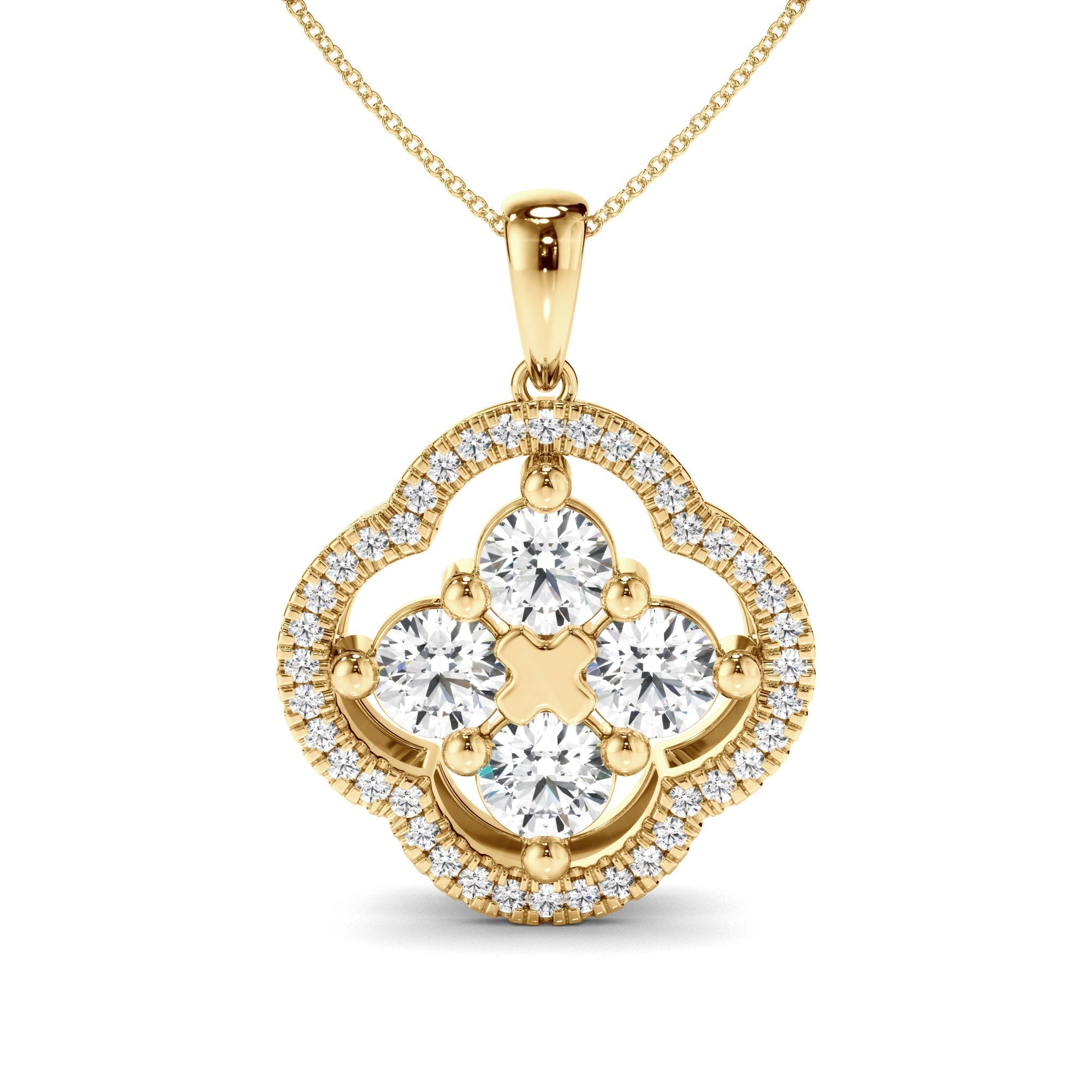 Round Brilliant Cut Diamond Clover Pendant