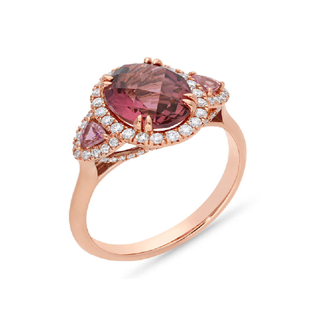 18ct Rose Gold Pink Tourmaline & Diamond Dress Ring