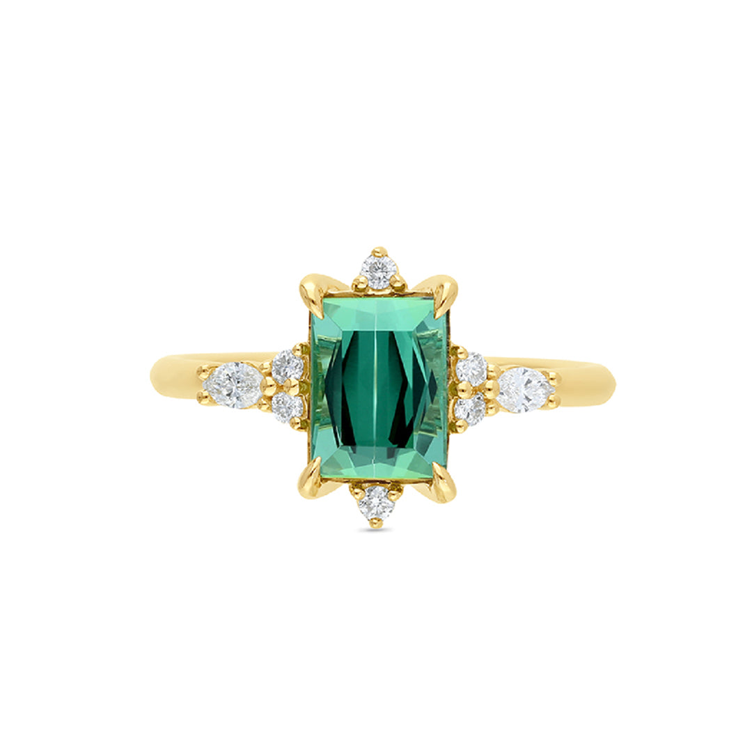9ct Yellow Gold Mint Tourmaline & Diamond Ring