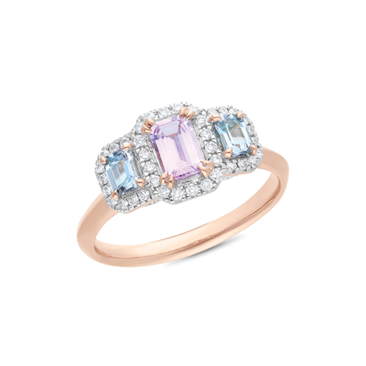 18ct Rose Gold Pink & Blue Sapphire & Diamond Ring