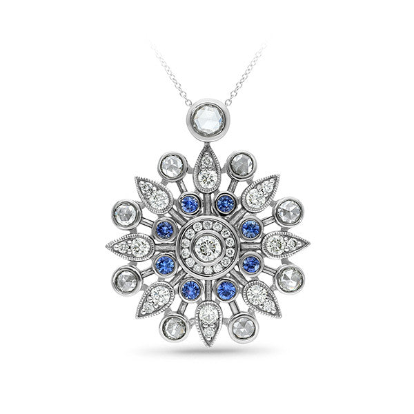 9ct White Gold Ceylon Sapphire & Diamond Pendant