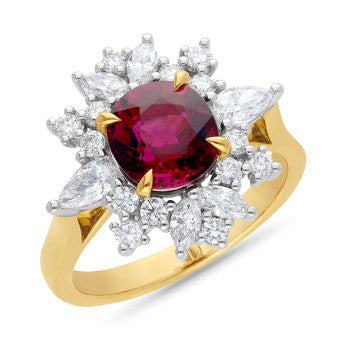 18ct Yellow & White Gold Rubellite Tourmaline & Diamond Dress Ring