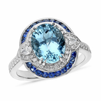 18ct White Gold Aquamarine & Diamond Dress Ring