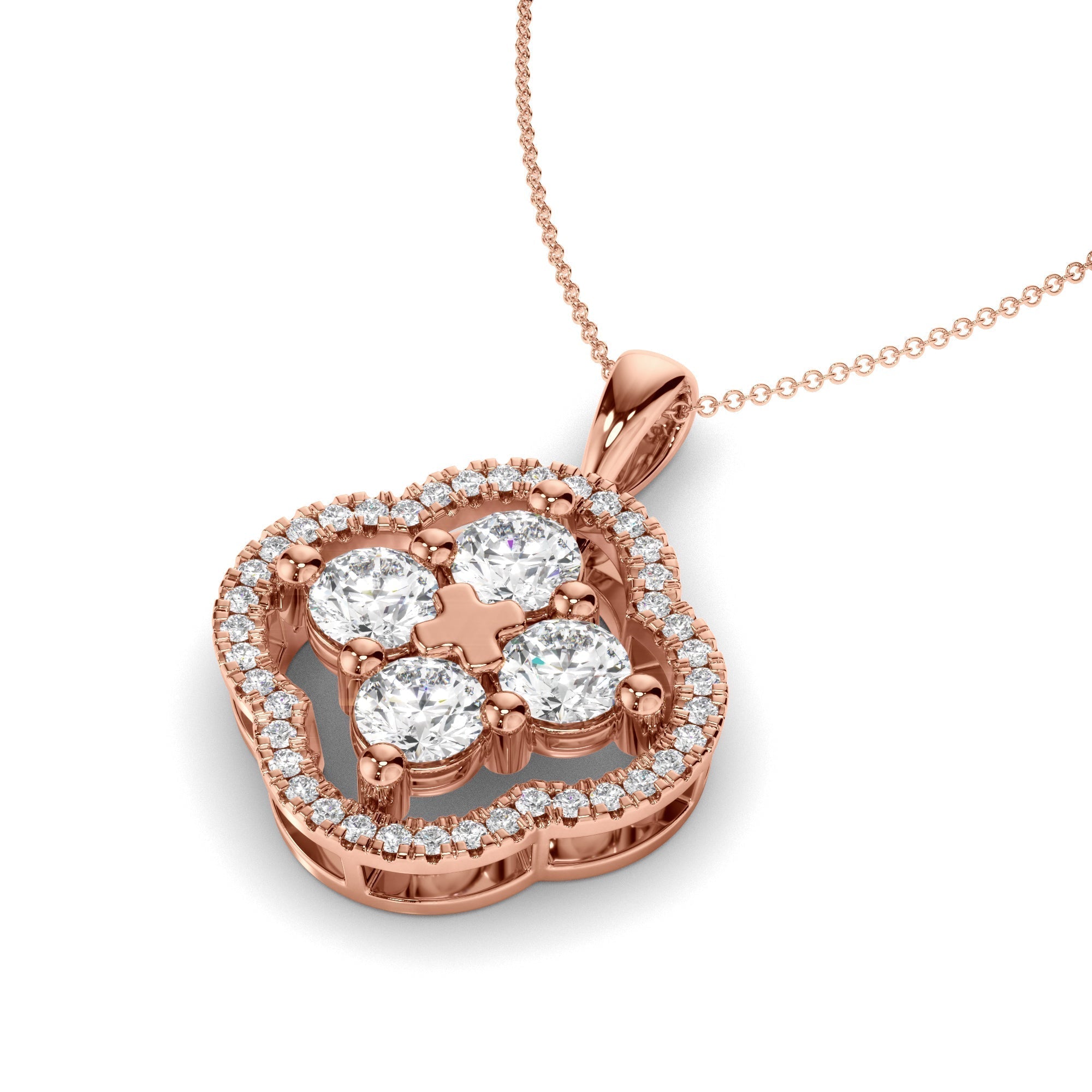 Round Brilliant Cut Diamond Clover Pendant