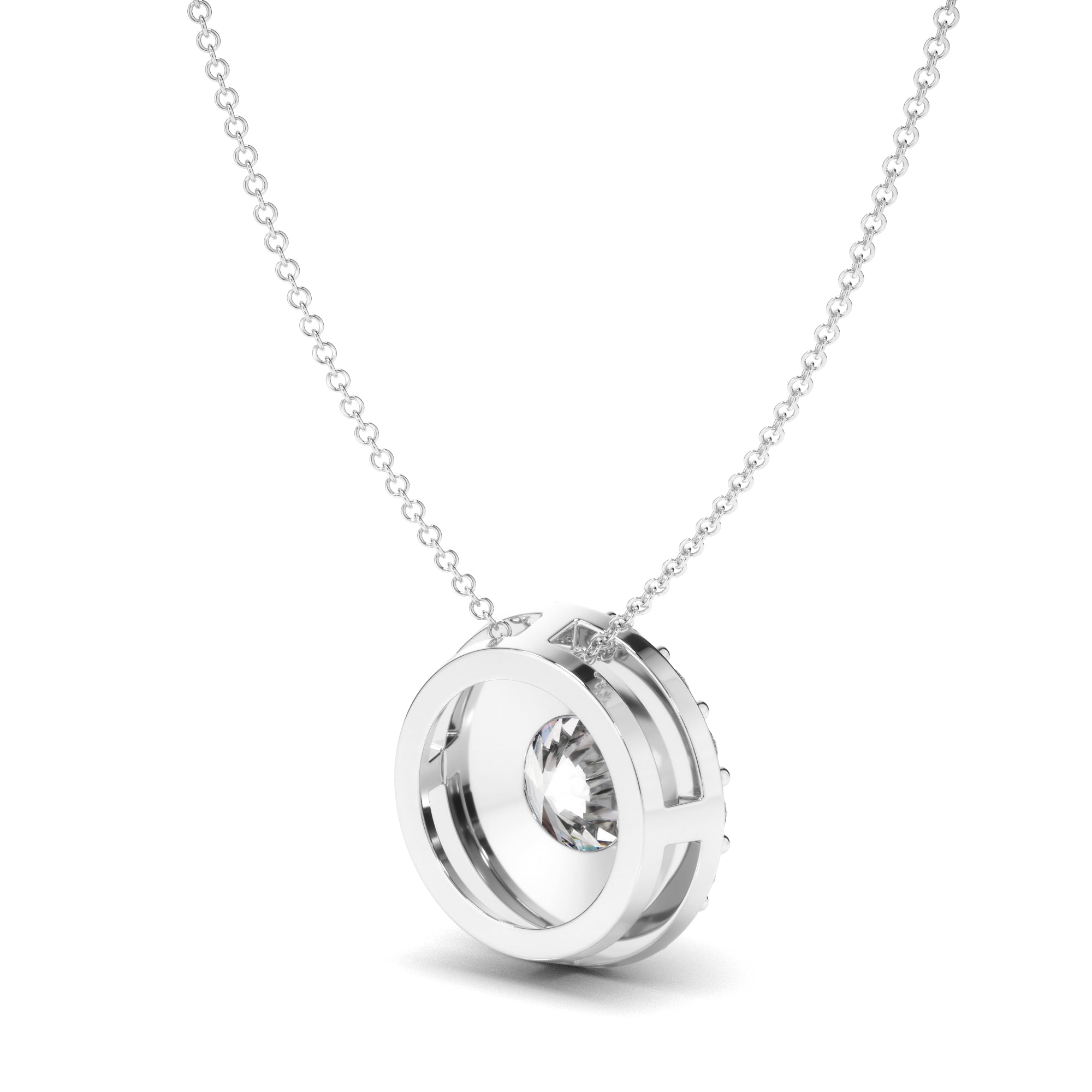 Round Brilliant Cut Diamond Bezel Set Halo Necklet